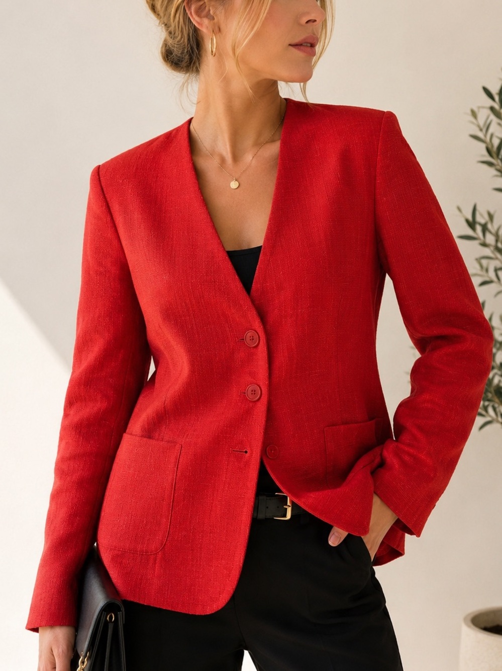 Vintage 90s Red Prophecy Silk Blend Blazer Size 12 Statement Jacket